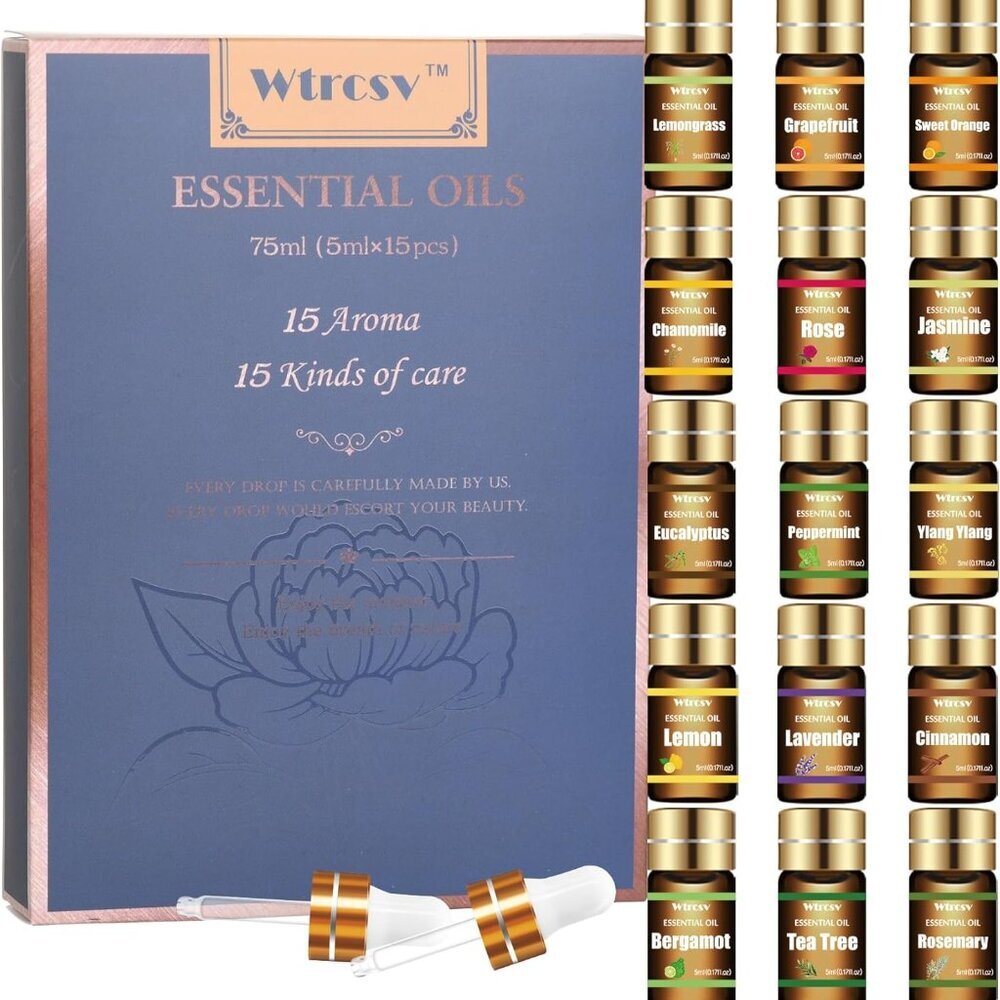 Essential Oils Set - Top 15 Scents for Diffuser, Humidifier, Home Care, Aromathe